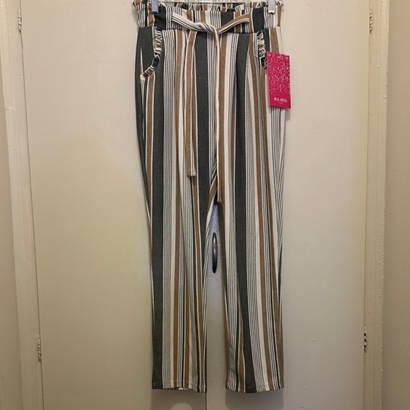 mia rose Pants - Chic Striped Tie-Belt Pants